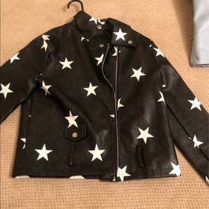 Black leather jacket with white stars